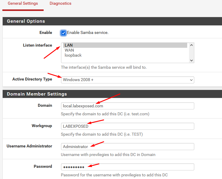 Tela de configuração de DNS no pfSense